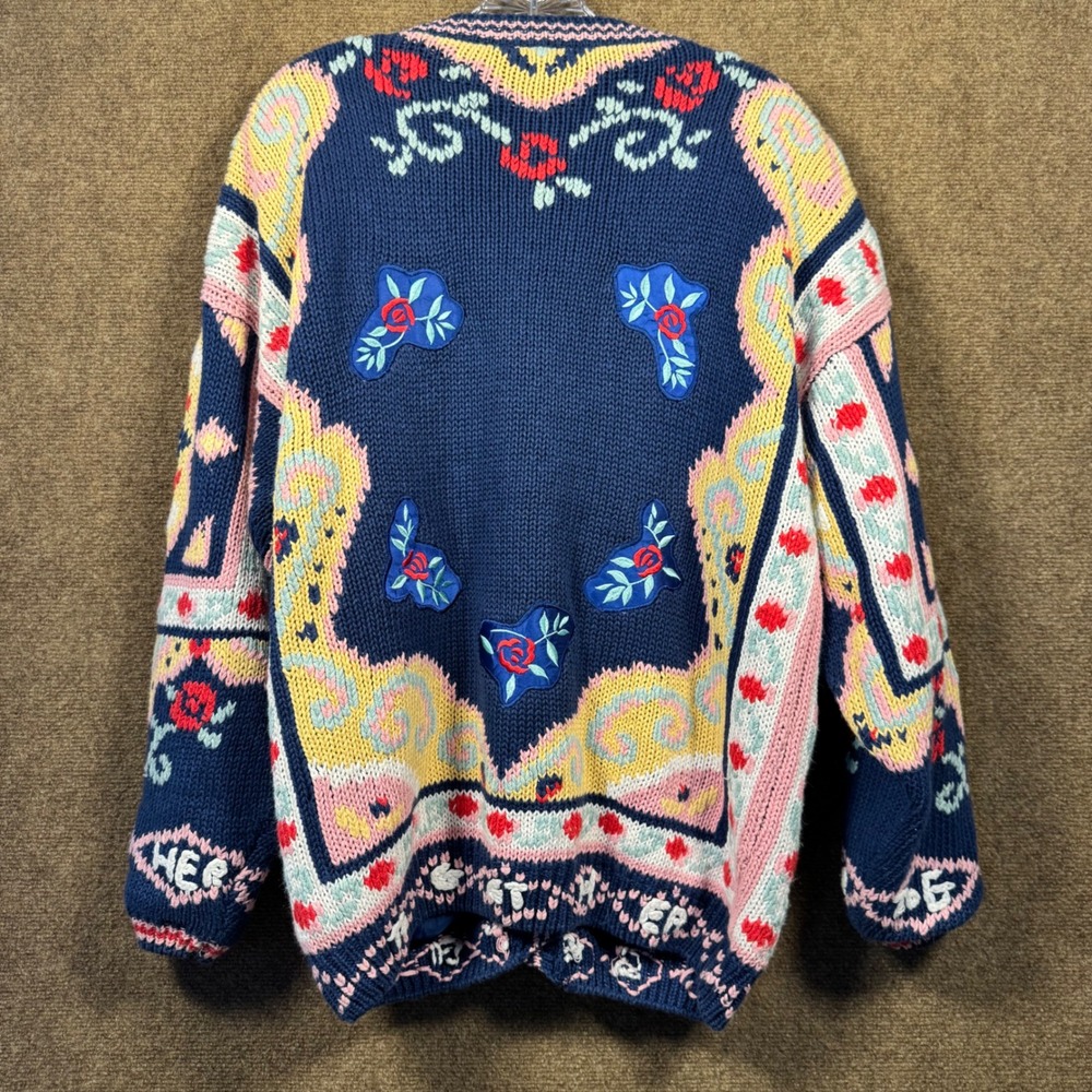 Vintage Together Hand Knit 80s Cardigan Women's Size XL Missy Embroidered Patch - Picture 7 of 14